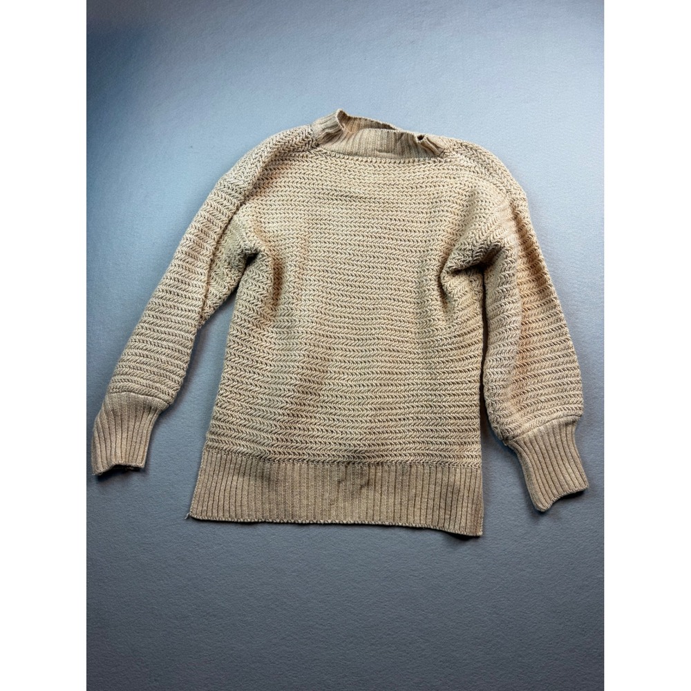 Womens Beige Chunky Knit Mock Neck Sweater Textured Pullover Tan Relaxed Fit